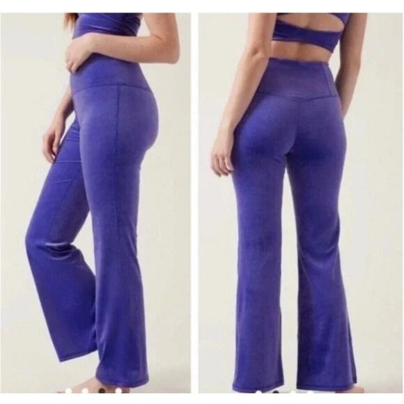 Athleta Womens Elation Velvet Flare Pants High Waist Stretchy Purple Size XS - Picture 1 of 14
